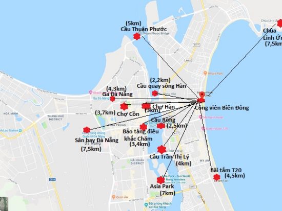 Bản đồ du lịch Đà Nẵng ở trung tâm thành phố: Bản đồ các địa điểm du lịch ở Đà Nẵng