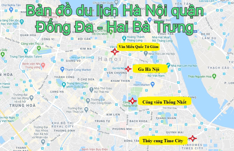 Bản đồ du lịch Hà Nội quận Hai Bà Trưng - Đống Đa