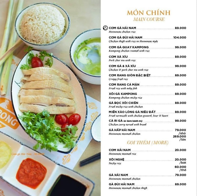 Quán cơm ngon Hà Nội, thực đơn các món chính ở Kampong