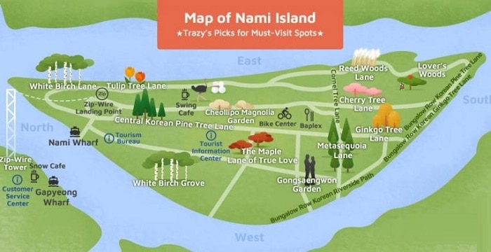 Kinh nghiệm du lịch đảo Nami, bản đồ du lịch đảo Nami