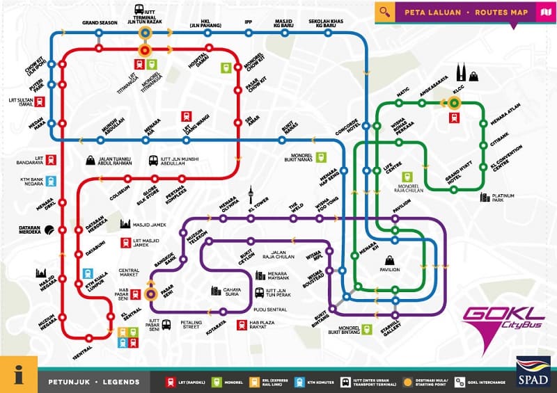 Phương tiện di chuyển ở Kuala Lumpur, bản đồ Go KL City Bus