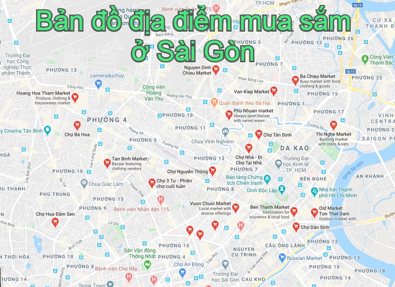 Bản đồ địa điểm mua sắm ở Sài Gòn