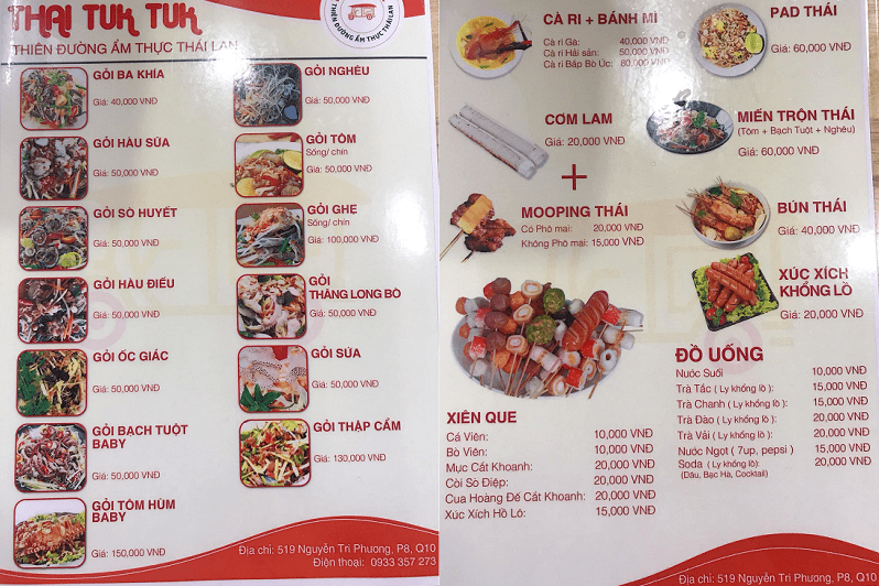 Ăn gì ở quận 10 Sài Gòn, quán ăn ngon quận 10, Thai Tuk Tuk