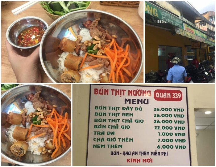Ăn gì ở quận 10 Sài Gòn, bún thịt nướng 339