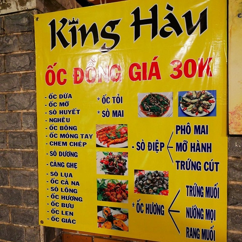 Quán ăn ngon ở quận 7 Sài Gòn, thực đơn cảu quán King Hàu