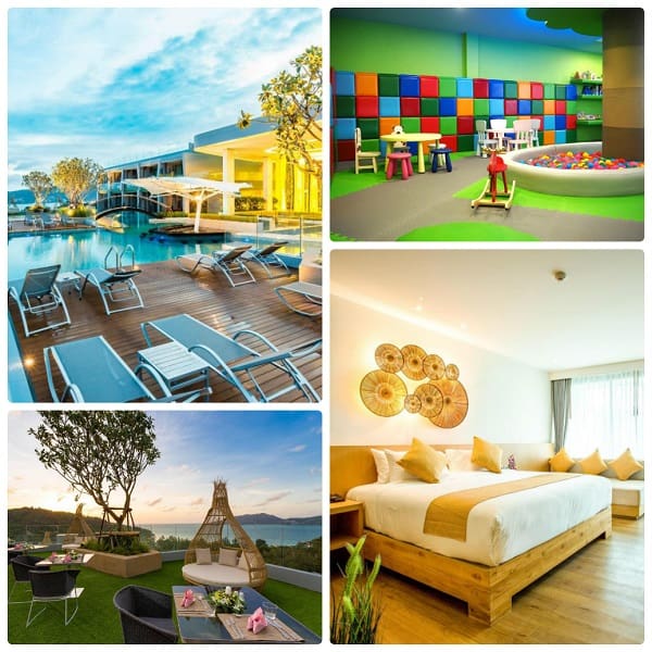 Khách sạn gần biển, giá tốt ở Phuket: Khách sạn Crest Resort & Pool Villas với khu vui chơi màu sắc cho trẻ nhỏ cùng với không gian bar ngoài trời sang trọng