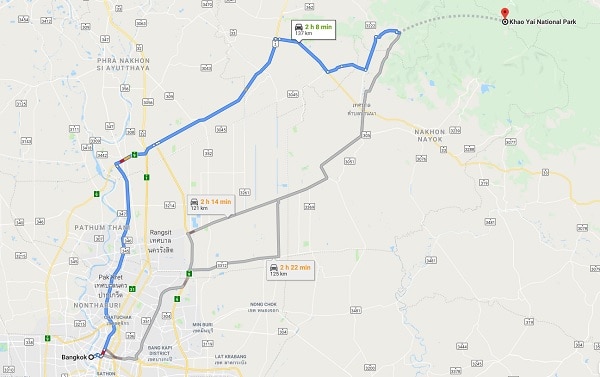 Kinh nghiệm du lịch Khao Yai tự túc. Bản đồ từ hướng dẫn đi từ Bangkok đến Khao Yai