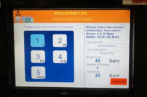 Máy bán vé Airport Rail Link Bangkok rất dễ dàng sử dụng
