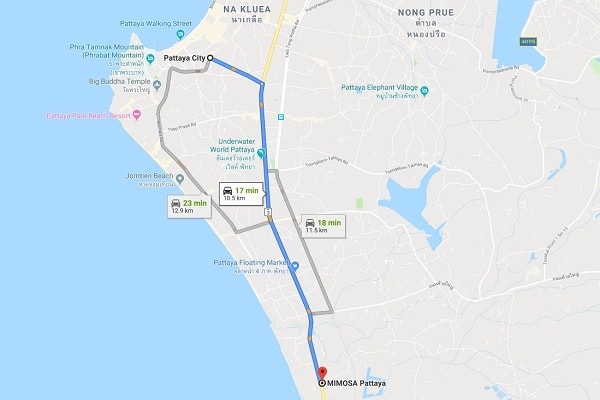 Thành phố tình yêu Mimosa. Cách di chuyển đến thành phố tình yêu Mimosa Pattaya