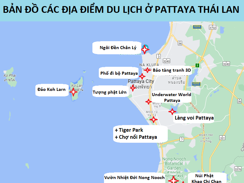 Bản đồ các địa điểm du lịch nổi tiếng nhất Pattaya Thái Lan